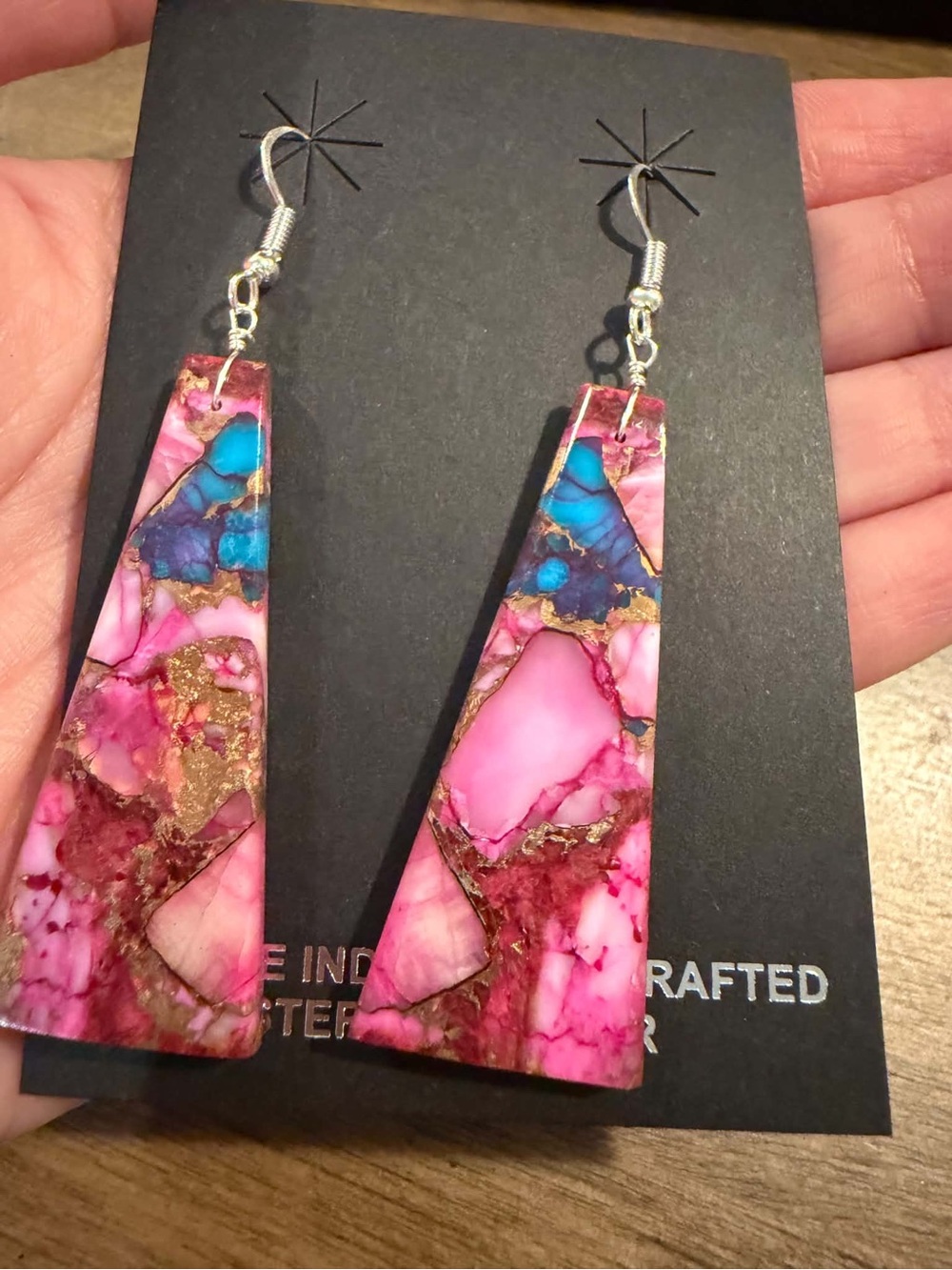 Navajo sterling silver turquoise slab earrings